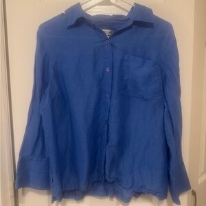 Coldwater Creek Women’s Shirt Linen Silk Classic Blue size Large